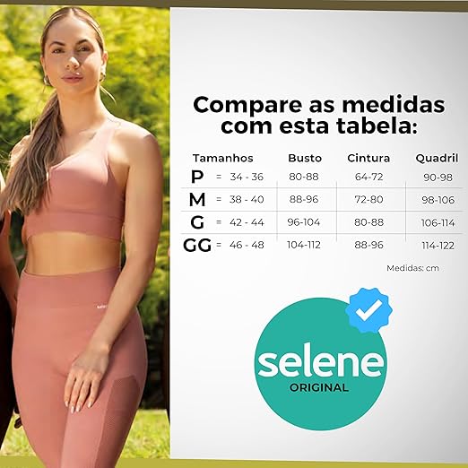 Conjunto Fitness Sem Costura Microfibra de Poliamida Selene Academia Legging e Top Adulto