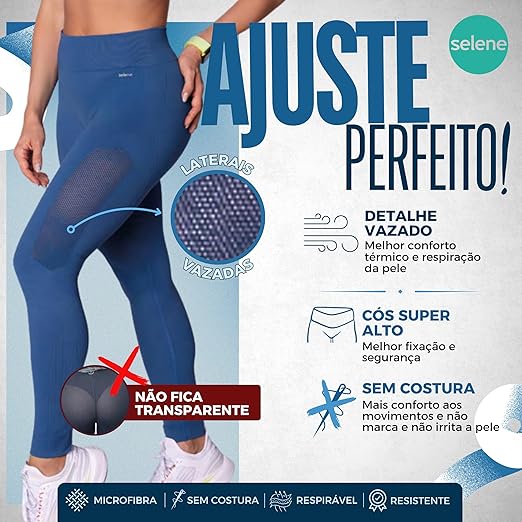 Conjunto Fitness Sem Costura Microfibra de Poliamida Selene Academia Legging e Top Adulto
